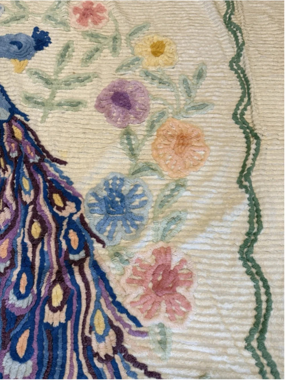 Vintage Peacock Chenille Queen/King Bedspread Blanket 85x100 Inches